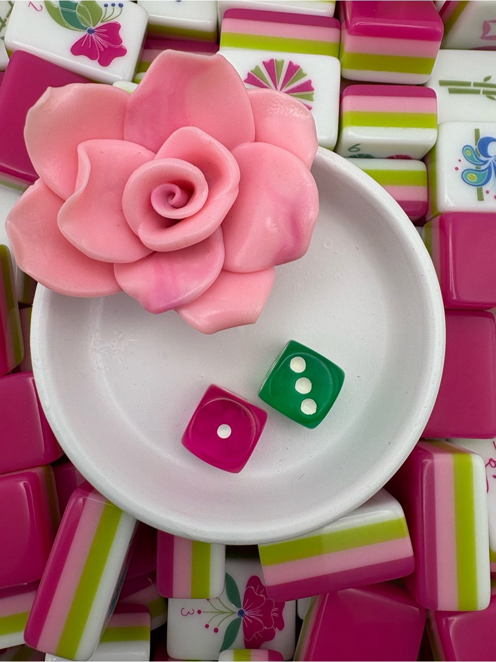 Mahjong Dice Dish with Pink Flower -  trinket Bundle for 25% off